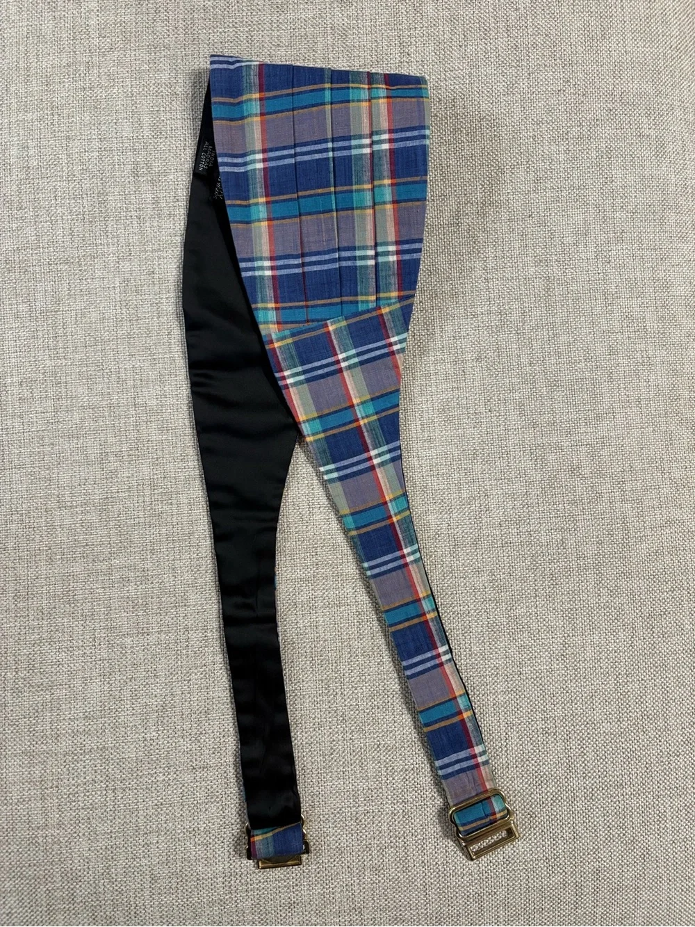 Vintage Reys & Rockwood Madras Bow Tie Cummerbund Set Cotton Plaid
